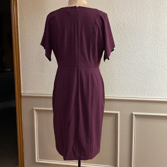 Ann Taylor wine red‎ academia fitted v neck split sleeve sheath mini dress - Picture 7 of 8